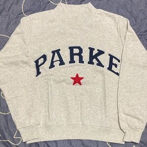Parker Gray Crewneck Sweater with Navy and Red Accents